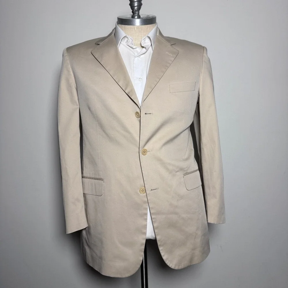 Brooks Brothers Blazer Mens 42L Khaki‎ Tan Solid 3-Button Cotton Sport Coat